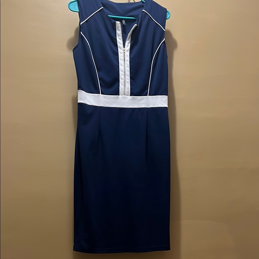 Topshop Navy and White Midi Dress